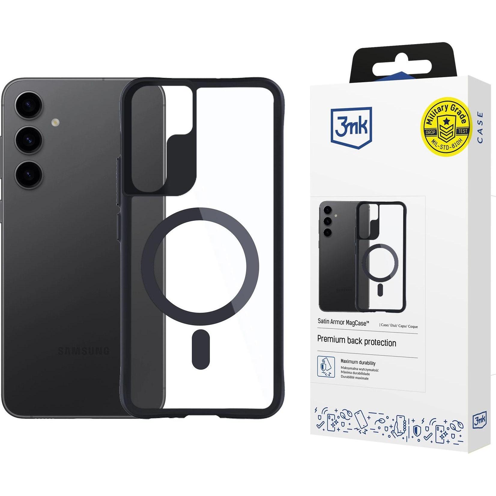 3MK Satin Armor MagCase + S926 (Samsung Galaxy S24+), Smartphone Hülle, Schwarz, Transparent