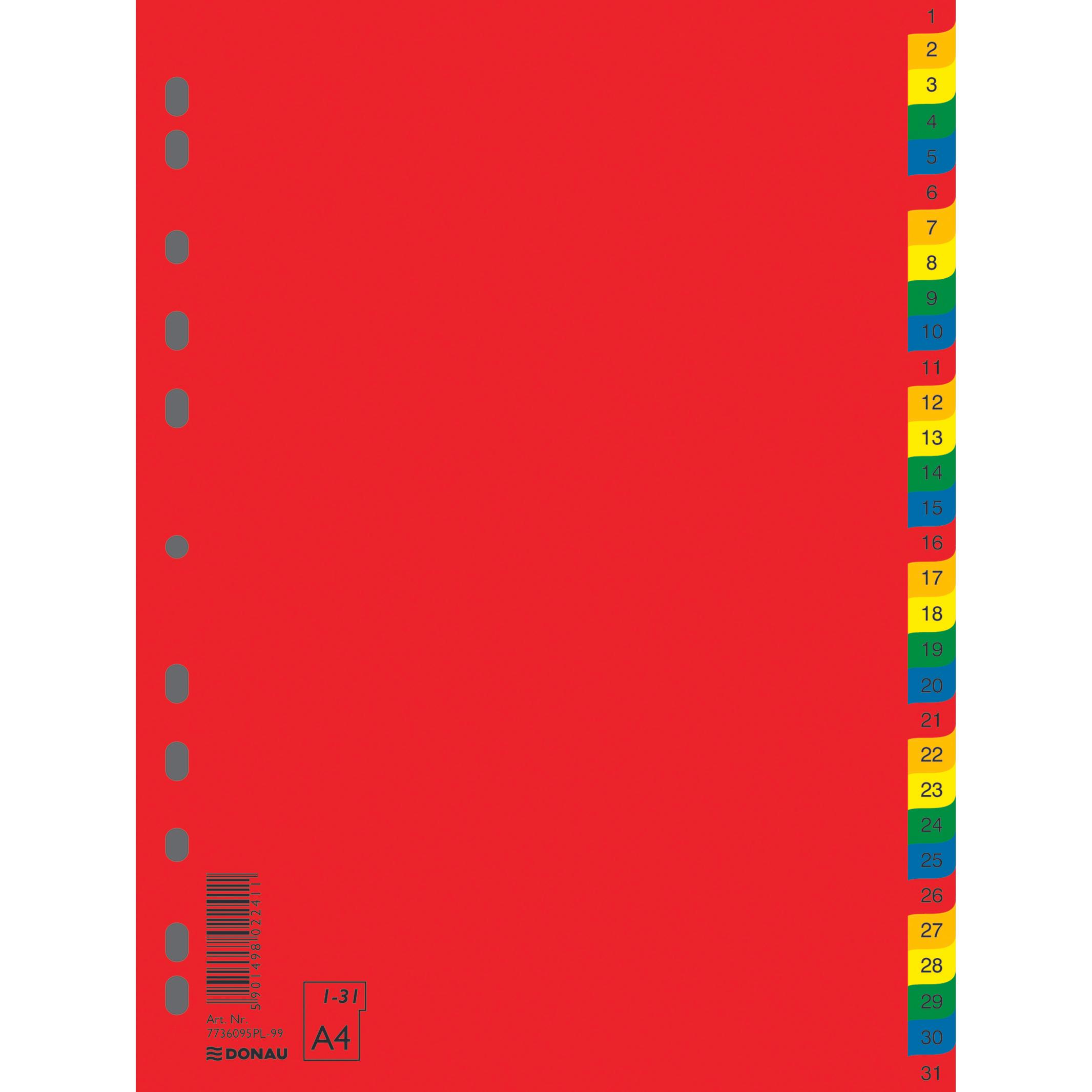 Donau, Accessori per classificatore, Registro, pp, a4, 230x297mm, 1-31, 31 fogli, colori assortiti
