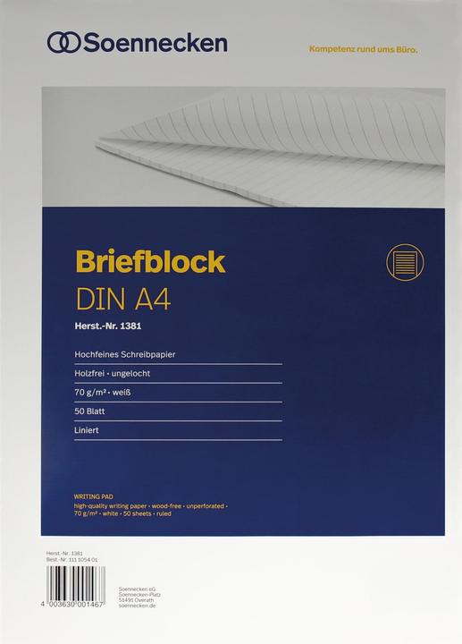 Soennecken Letter pad Paper size: DIN A4 Ruling style: ruled (A4, Lined)
