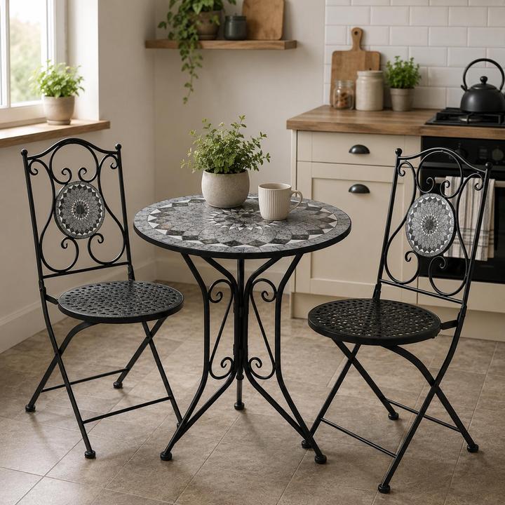 Produktbild HTI-Living Gartenstuhl 2er-Set Metall Schwarz Schieferoptik