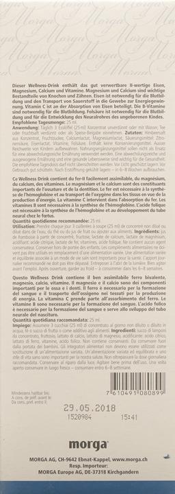 Valeurs nutritives et ingrédients Morga Boisson bien-être au fer (1 pièce(s), Liquide, 920 g)