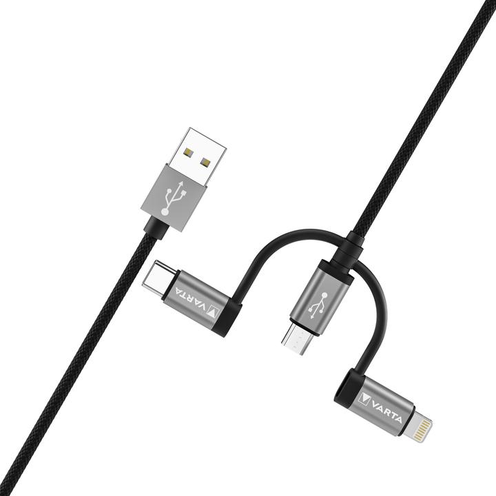 Actual product image Varta Speed Charge & Sync Cable Micro USB, USB Type C & Lightning (2 m, USB 2.0, 12 W)