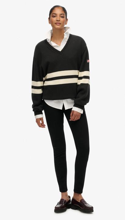 Produktbild Superdry Gestreifter V-Ausschnitt-Pullover für Damen (XS)