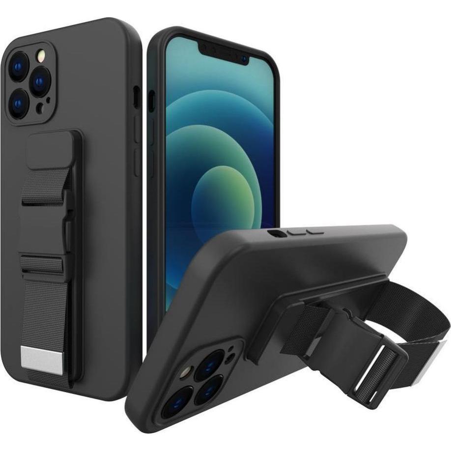 Hurtel Rope Case Silikon Lanyard Cover Geldbörse Lanyard Strap für Samsung Galaxy A73 Schwarz (Samsung Galaxy A73 5G), S...