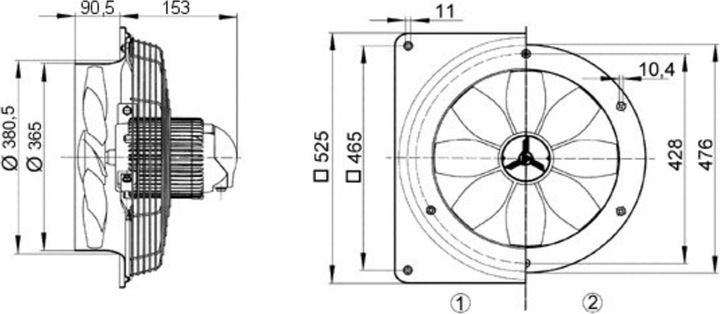 Image du produit Maico Ventilateur DN 350 encastré dans le mur (EZQ 35/4 B)
