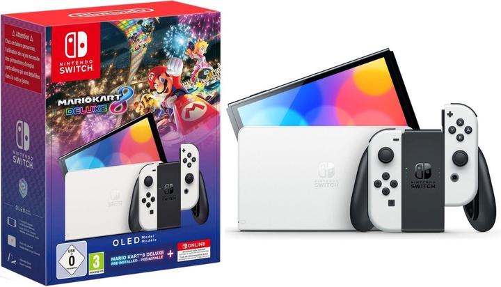 Produktbild Nintendo Switch OLED-Modell (weiss) – Mario Kart 8 Deluxe + Switch Online – Mitgliedschaft (12 Monat