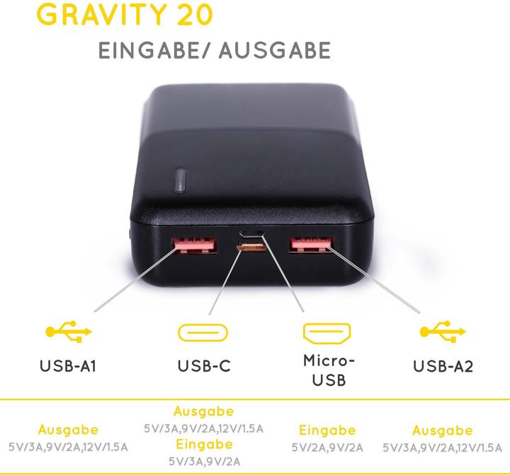 Produktbild Sunslice Externer Akku "Gravity 20" (20000 mAh, 18 W, 74 Wh)