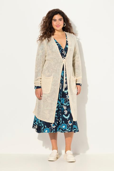 Produktbild Ulla Popken Long-Strickjacke, Bindeband, V-Ausschnitt, Rollkanten (42, 44)