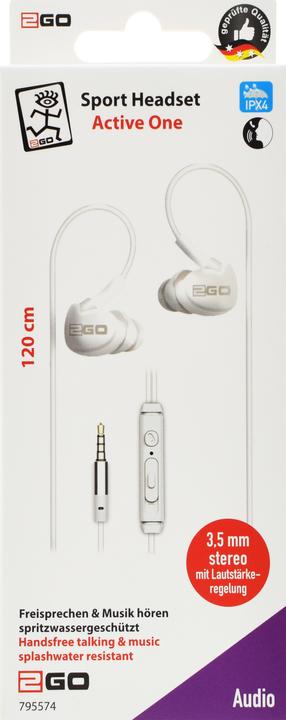 Actual product image 2GO InEar Headset Active1 white (Cable)