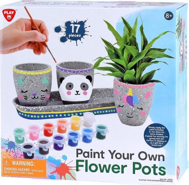 Play Dipingi i tuoi vasi da fiori in cemento, 17 pezzi.