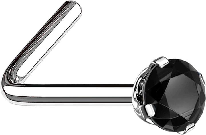 Immagine prodotto Star Piercing Borchia nasale angolata in argento con cristallo rotondo incastonato in nero (senza ottone, Acciaio chirurgico 316L)