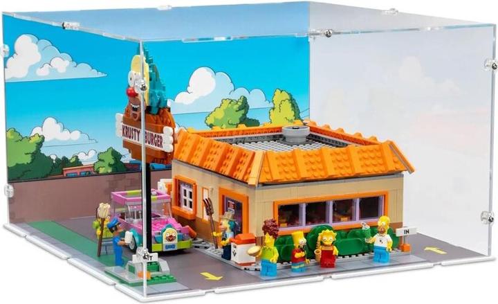 Actual product image iDisplayit Acrylic display for LEGO® 10352 The Simpsons - Krusty Burger (with background image and withe base)
