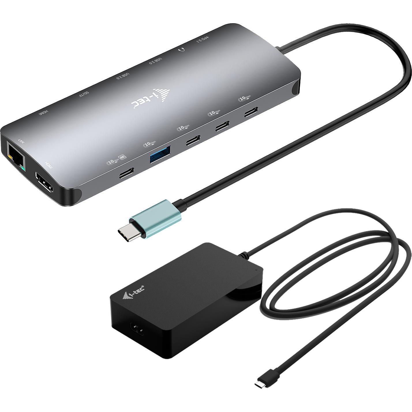 i-tec USB-C Nano 3x LCD Dock (USB-C, 10 Ports), Dockingstation + USB Hub, Grau