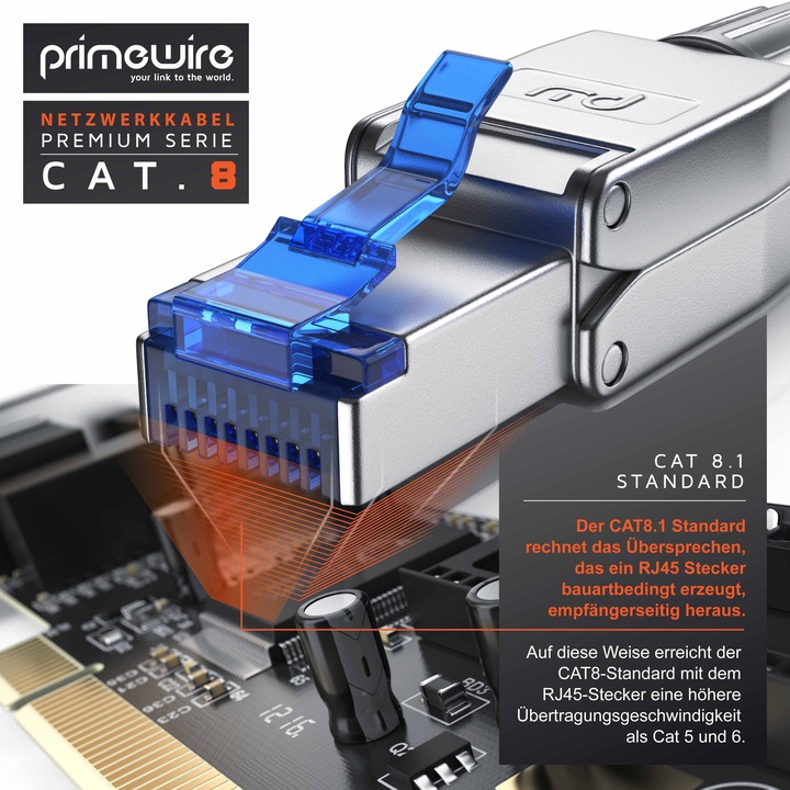Produktbild Primewire LAN Kabel CAT.8, RJ-45, Netzwerkkabel CAT 8, Gigabit Ethernet 40 Gbit/s, S/FTP Pimf Patchkabel (S/FTP, CAT8.1, 25 m)