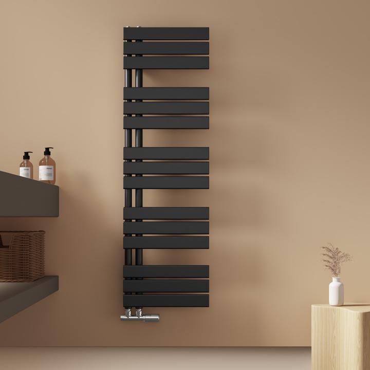 Actual product image Emke Bathroom radiator Towel rail Adjustable temperature control 130x40cm Black 570W (570 W)