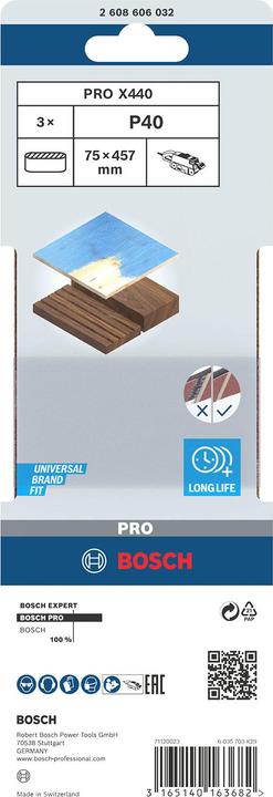 Image du produit Bosch Professional Zubehör PRO X440 bande abrasive, 75 x 457 mm, G40 (40)