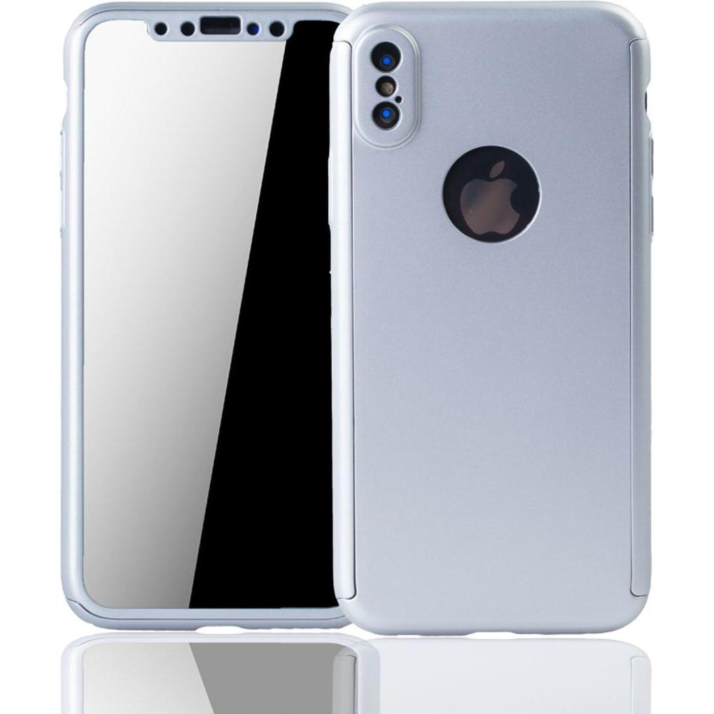 König Design Hülle Handy Schutz für Apple iPhone XS Full Case Cover Displayschutz 360 Silber (Apple iPhone XS), Smartpho...