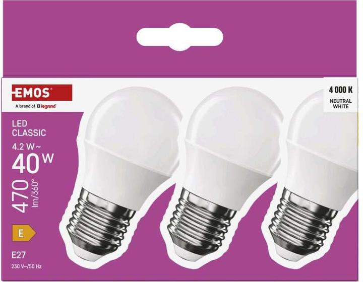 Image du produit Emos Lampe LED Classic Mini Globe / E27 / 4,2 W (40 W) / 470 lm / Blanc neutre (E27, 470 lm, 3 x)