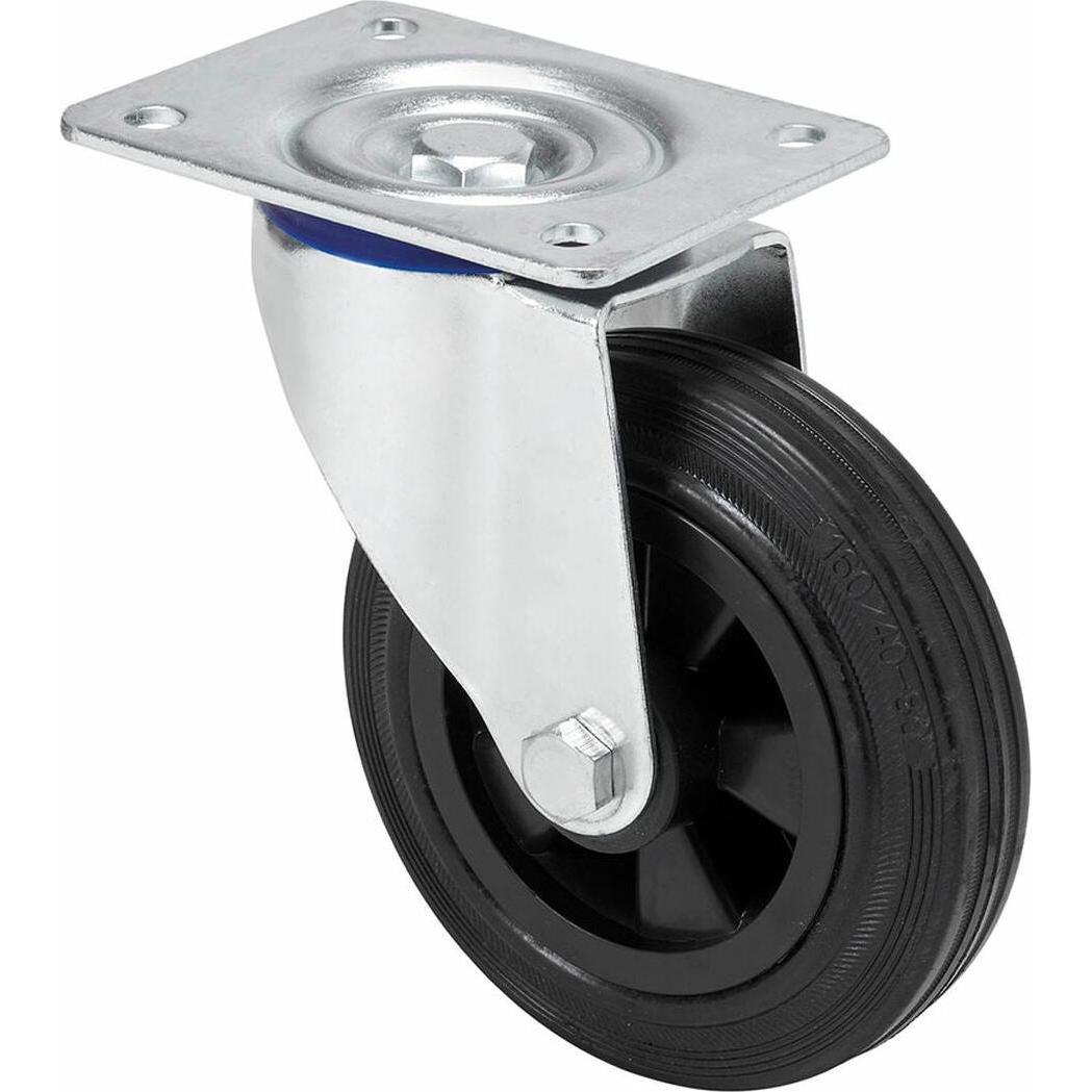 Ruedas Alex, Ruote + Rotelle, Rueda Schwarz Gummi Poliamix Ø 12,5 Cm 110 Kg Drehbar