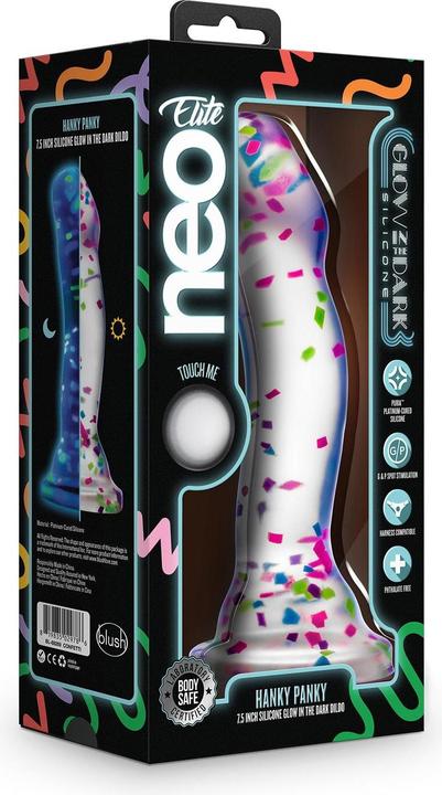 Produktbild Blush Novelties Neo Elite Purio™ Silicone Glow in The Dark Dildo - 7.5 Inch Clear Dildo with Fun Con