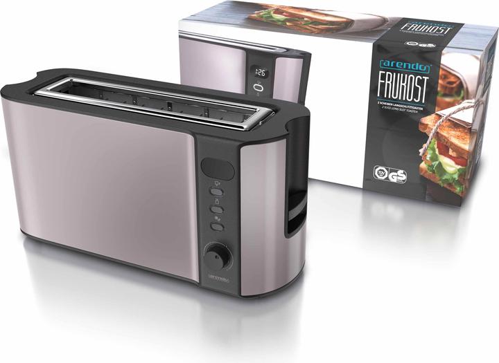 Produktbild Arendo Toaster Edelstahl 2 Scheiben Langschlitz, Display mit Restzeitanzeige, Brötchenaufsatz, Doppelwand