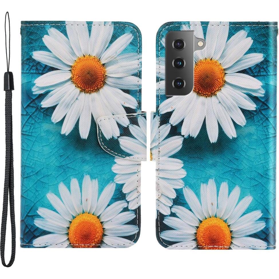 Cover-Discount Galaxy S22+ - Leder Hülle Etui Margeriten (Samsung Galaxy S22+), Smartphone Hülle