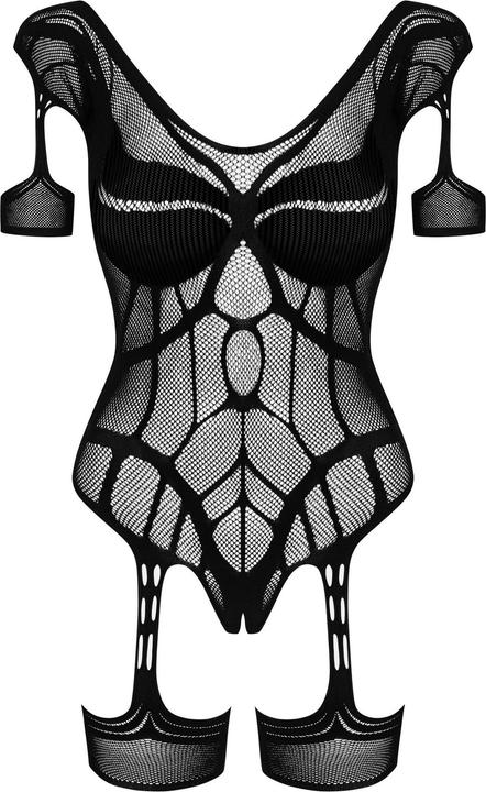 Actual product image Obsessive Mesh Bodystocking With Garter Design - Black (L, M)