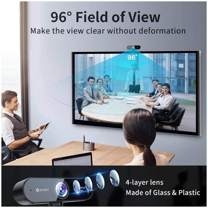 Productafbeelding EMeet Nova Webcam Full HD 1080P με Autofocus,Κάλυμμα και Διπλά Μικρόφωνα για Βιντεοκλήσεις