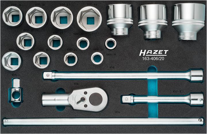 Image du produit HAZET Jeu de clés à douilles 163-406/20 ∙ Carré creux 20 mm (3/4 pouce) ∙ Profil à 6 pans extérieur…
