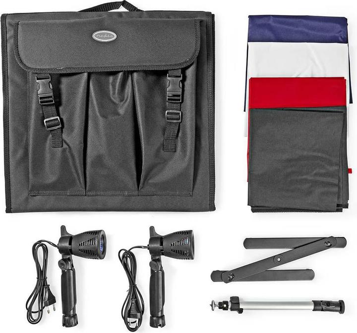 Produktbild Nedis Foto Studio Kit 400 lm Faltbar Hintergründe inkl. Tragetasche enthalten Schwarz (Reflektor)
