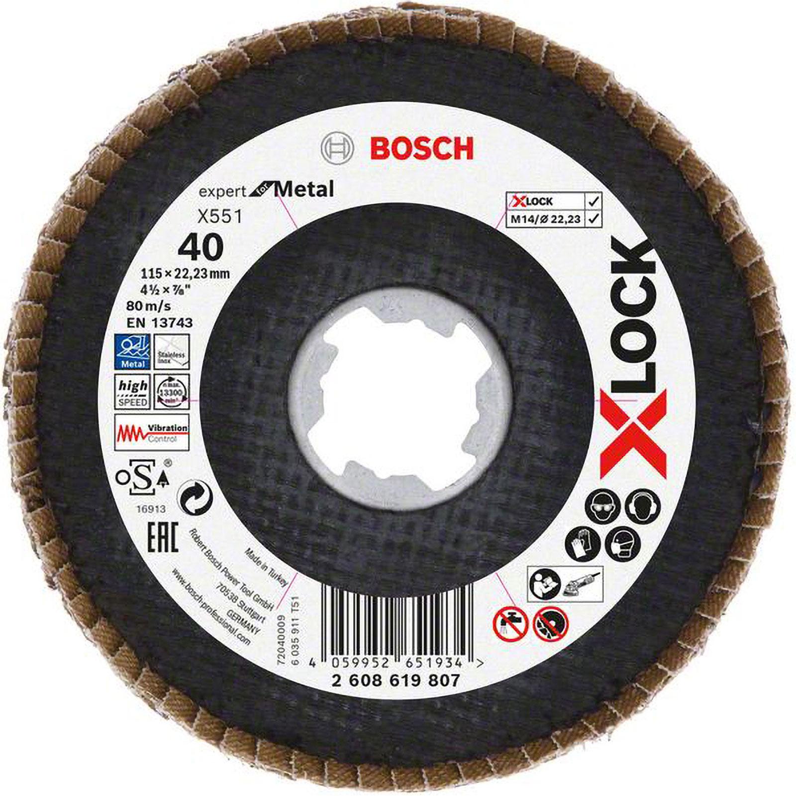 Bosch Professional Zubehör, Schleifmittel, X-LOCK-Fächerschleifscheibe X551, Expert for Metal, K: 40, Scheibend.: 115 mm...