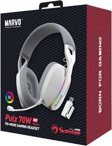 Actual product image Marvo Pulz 70W gaming headphones, white, tri-mode (Cable, Wireless)
