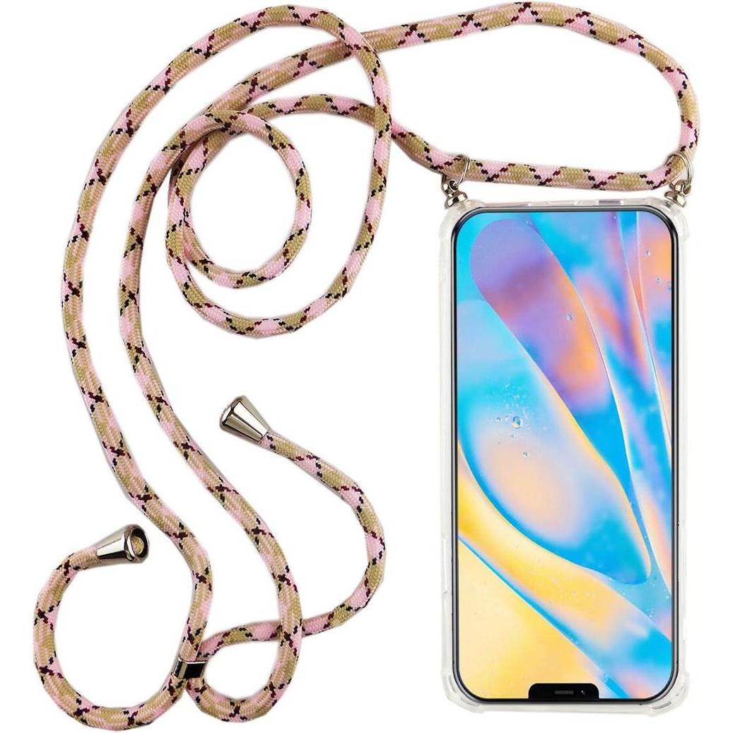 König Design Apple iPhone 12 / 12 Pro Handykette Hülle mit Band zum umhängen Kordel Etui Rosa, Handykette, Transparent