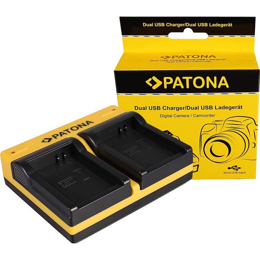 Patona Caricabatterie doppio per Samsung BP-90A HMX HMXE100P HMX-E100P HMXE10BP HMX-E10BP incl. Micro-USB (Caricabatterie per fotocamere), Alimentator