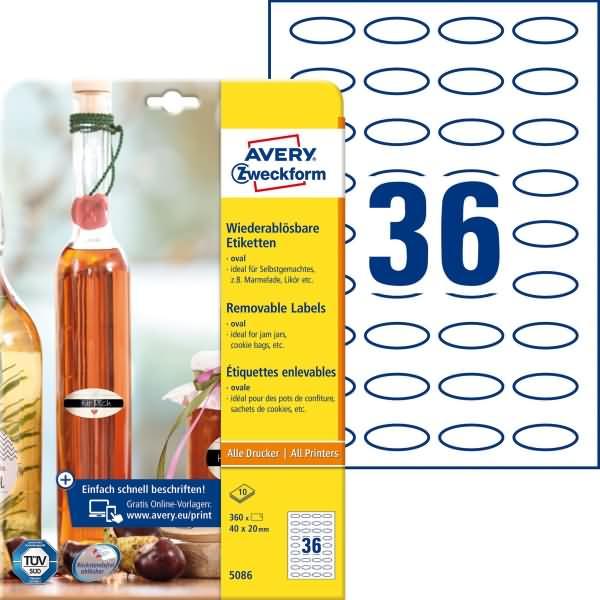 Avery, Etiketten, 360 ovale Etiketten