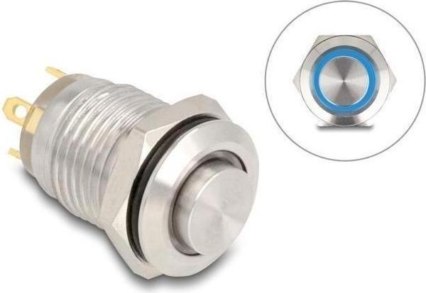 Produktbild Delock Drucktaster zum Einbau 12 mm 4 x Lötanschluss LED bla
