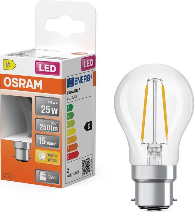 Image du produit Osram LED Star Classic P 25 Filament 1.8W 827 Clear B22d (B22d, 250 lm, 6x)