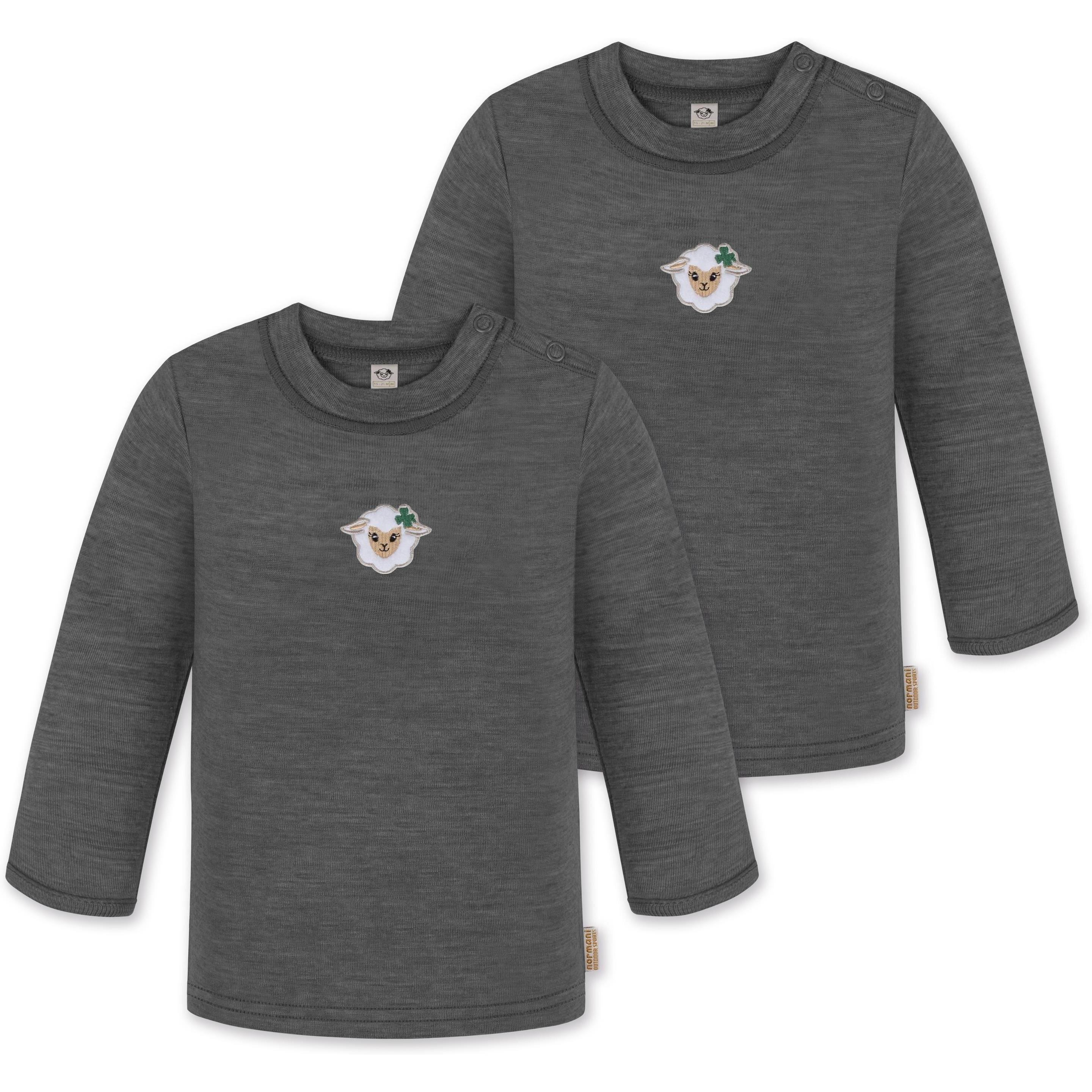 Normani, Herren, Body, 2er Pack Baby Merino Longsleeve „Taupo" - 9465, Grau, (104)