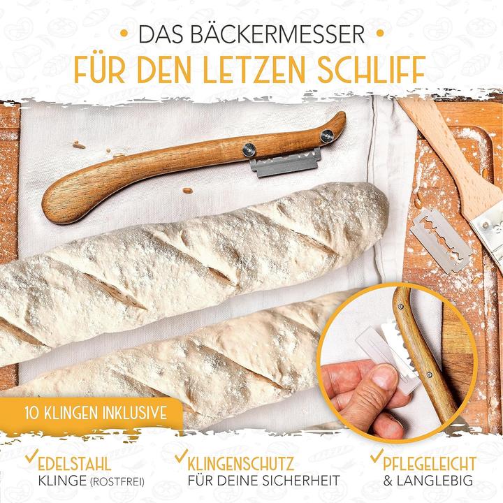 Produktbild Krustenzauber Baguettebackform Set mit Bäckerleinen & Messer