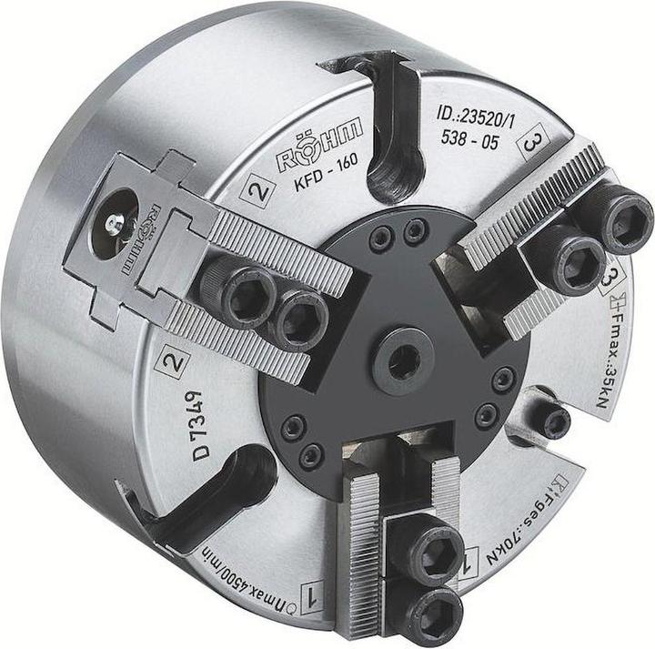 Produktbild Röhm Kraftspannfutter KFD 160, 3-Backen, Standardausführung, Zylindrische Zentrieraufnahme