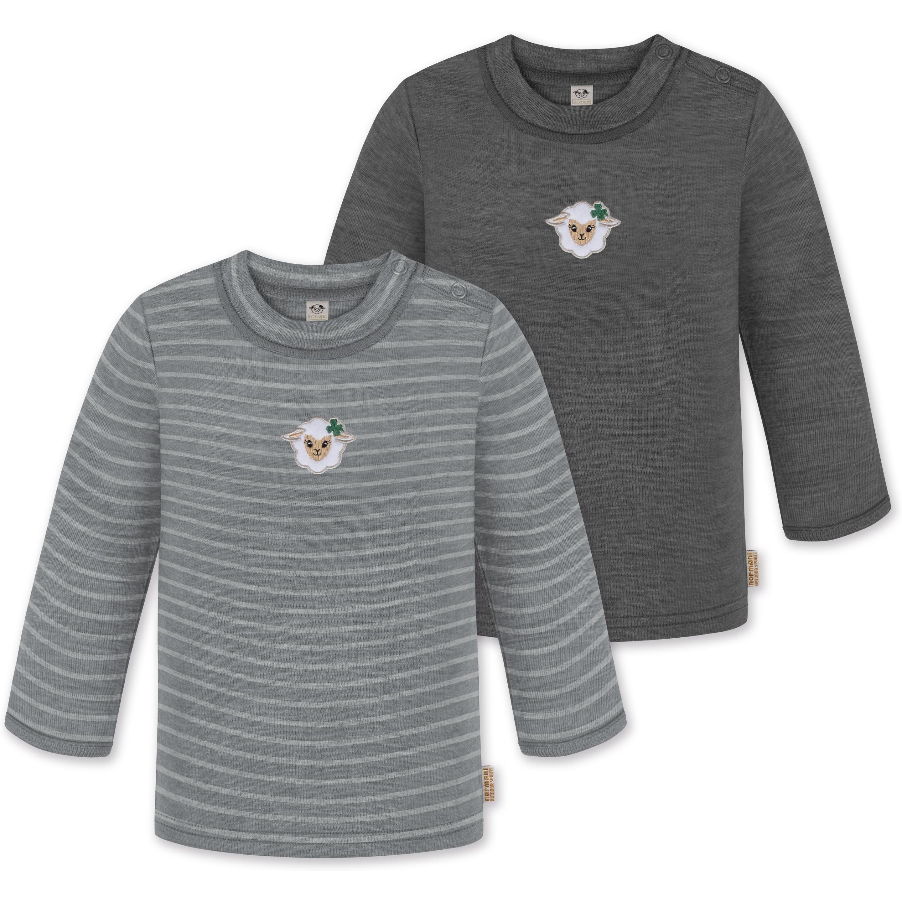 Normani, Herren, Body, 2er Pack Baby Merino Longsleeve „Taupo" - 9473, Grau, (104)