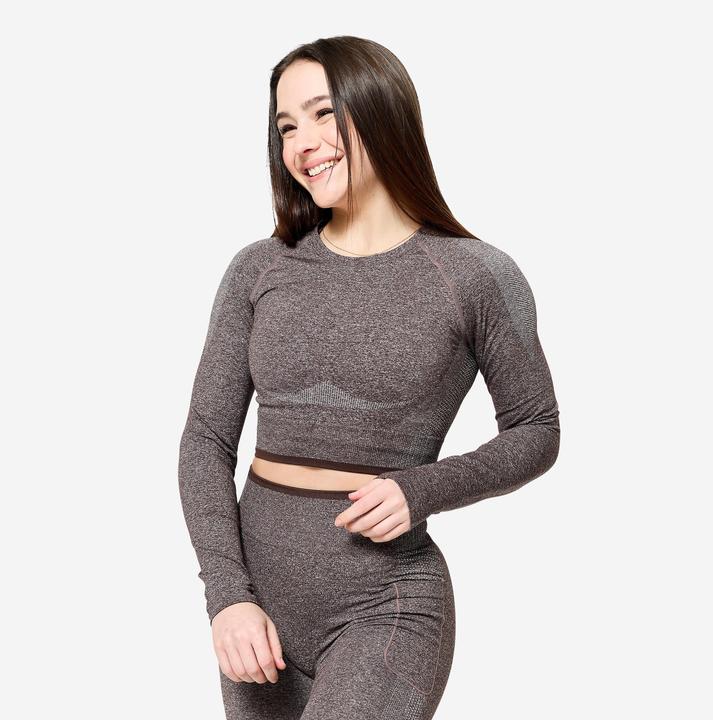 Immagine prodotto Domyos Crop Top Damen langarm Krafttraining - braun (S)