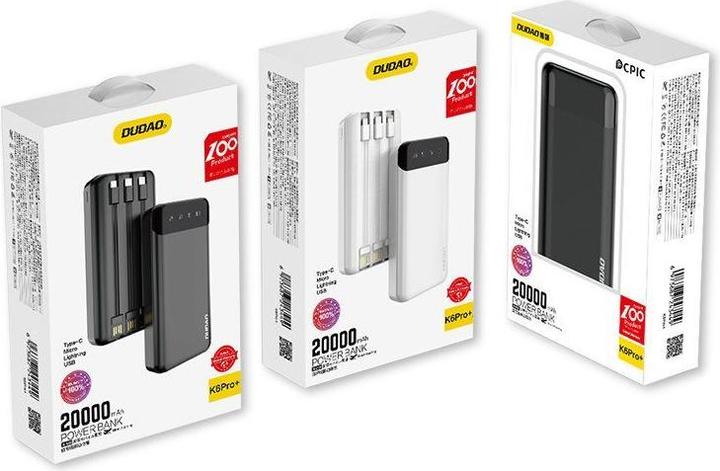 Image du produit Dudao Capacité Charger avec 3 câbles intégrés (20000 mAh, 10 W, 74 Wh)