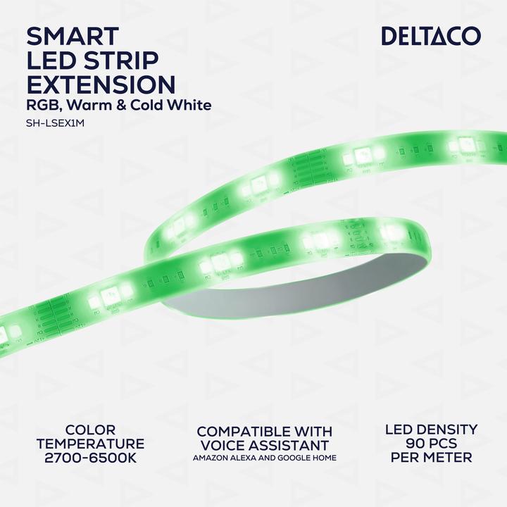 Actual product image Deltaco SMART HOME LED strip extension, 1m, RGB, 2700K-6500K, 6 contacts, suitable for SH-LS3M, whit (RGB, 300 cm, Indoor, Outdoor)