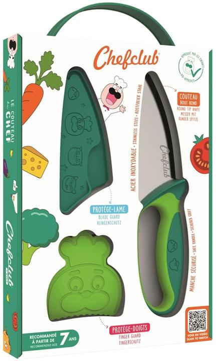 CHEFCLUB KIDS – Kit Coltello Da Cucina Per Bambini (7+ Anni) – Lama In Acciaio Inox, Proteggi-dita E Coprilama, Rosa E Verde