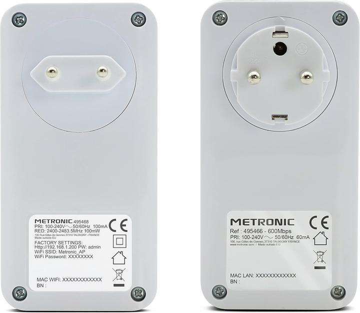 Immagine prodotto Metronic Presa WiFi Powerline con Porte Ethernet (600 Mbit/s)