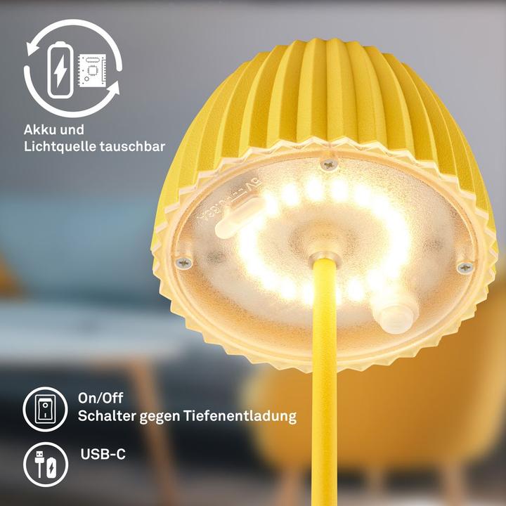 Produktbild Briloner Brilo unplugged RIFFLE Akku Mini Tischleuchte mit Lichtkante - Zitrone (150 lm)
