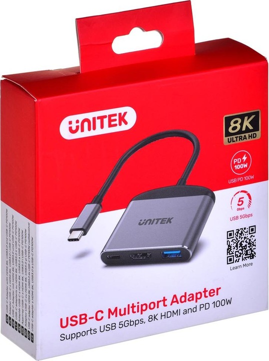 Actual product image Unitek ADAPTER USB-C - HDMI 2.1 USB-A USB-C PD (USB-C, 1 Ports)