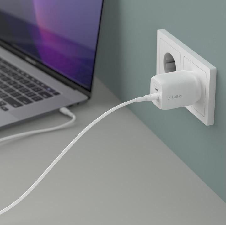 Actual product image Belkin Dual USB-C GaN Ladegerät mit Power Deliver und PPS Technologie inkl. 2 Meter USB-C Kabel (65 W)