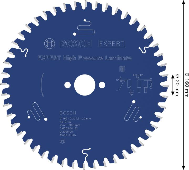Produktbild Bosch Professional Zubehör Kreissägeblatt Expert for High Pressure Laminate, 160 x 20 x 2,2 mm, 48